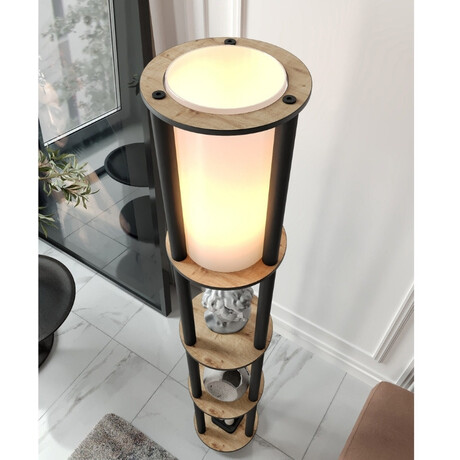 Φωτιστικό Δαπέδου Nova Megapap mdf - pvc Ύφασμα Χρώμα Καρυδί - Μαύρο 24x25x150εκ.