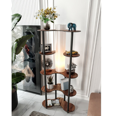 Φωτιστικό Δαπέδου Nova ii Megapap mdf - pvc Ύφασμα Χρώμα Καρυδί - Μαύρο 65x35x150εκ.