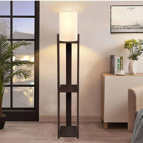 Φωτιστικό Δαπέδου Verma i Megapap e27 Mdf/ύφασμα pvc Χρώμα Wenge - Κρεμ 18,5x18,5x142εκ.