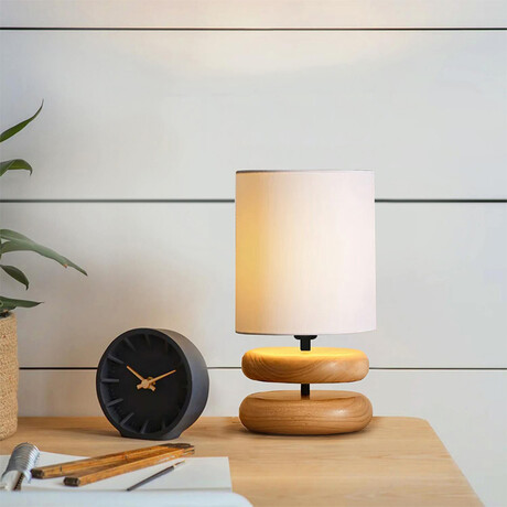 Φωτιστικό Επιτραπέζιο Lucia Megapap e14 Ξύλινο - Ύφασμα pvc Χρώμα Φυσικό - Κρεμ Ø15x35εκ.