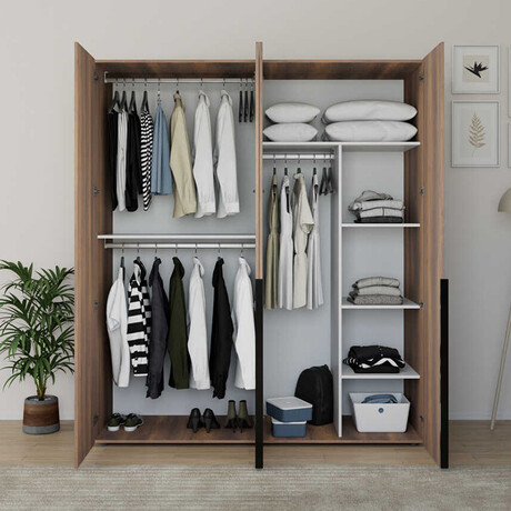 Ντουλάπα Ρούχων Oryana Megapap Τετράφυλλη Χρώμα Καρυδί 180x62x210εκ.