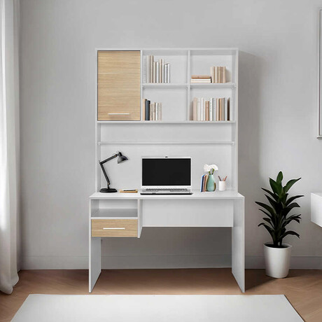 Γραφείο Εργασίας London Megapap Χρώμα Λευκό - oak 120x60x196εκ.