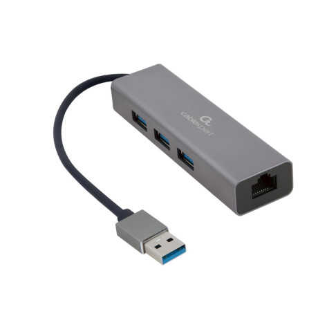 Gembird usb 3.0 hub 3 Θυρών με Σύνδεση usb-a Γκρι (a-Amu3-lan-01) (Gema-Amu3-lan-01)