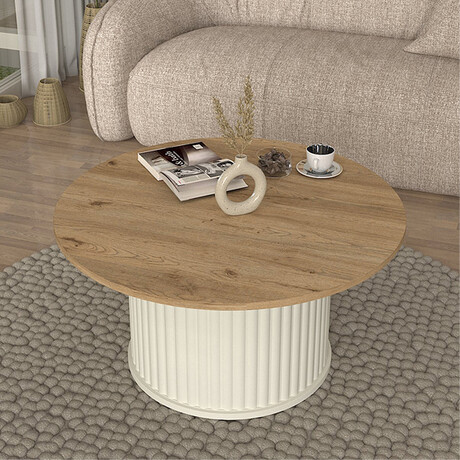 Τραπεζάκι Σαλονιού Bohema Megapap Χρώμα Ivory - Sepet oak Ø85x43,2εκ.
