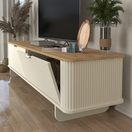 Έπιπλο Τηλεόρασης Bohema Megapap Χρώμα Ivory - Sepet oak 180x47x45,6εκ.