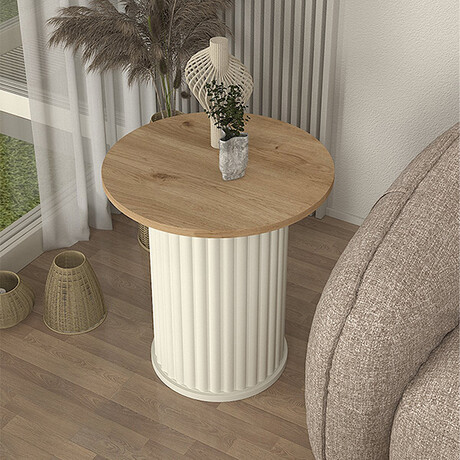 Τραπεζάκι Βοηθητικό Bohema Megapap Χρώμα Ivory - Sepet oak Ø50x53,2εκ.