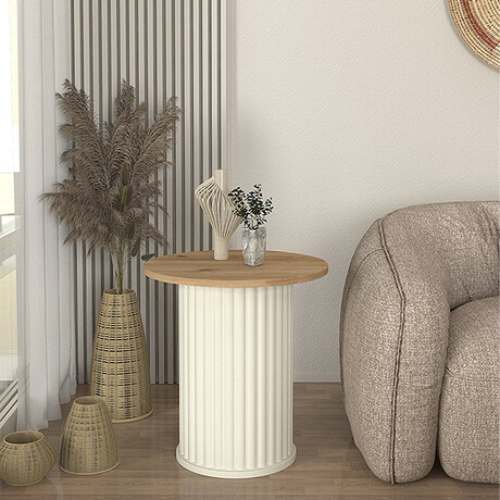 Τραπεζάκι Βοηθητικό Bohema Megapap Χρώμα Ivory - Sepet oak Ø50x53,2εκ.