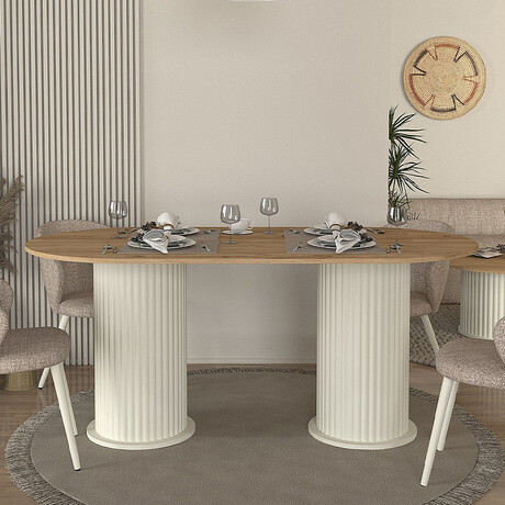 Τραπέζι Bohema Megapap Χρώμα Ivory - Sepet oak 180x90x77,7εκ.
