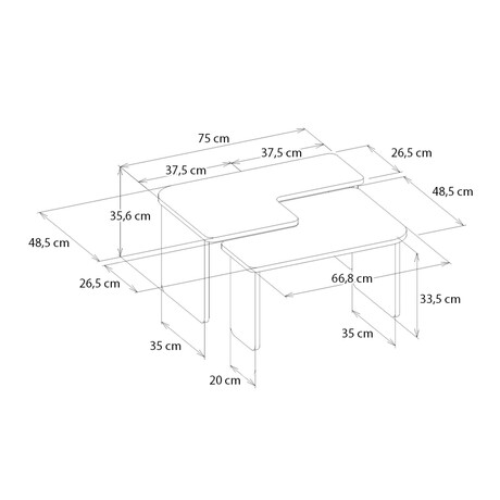 Τραπεζάκι Σαλονιού σετ 2τμχ Lava Megapap Χρώμα Rota oak - Ανθρακί 75x48,5x35,6εκ.