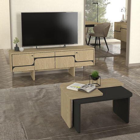 Έπιπλο Τηλεόρασης Lava Megapap Χρώμα Rota oak - Ανθρακί 150x35x51,3εκ.