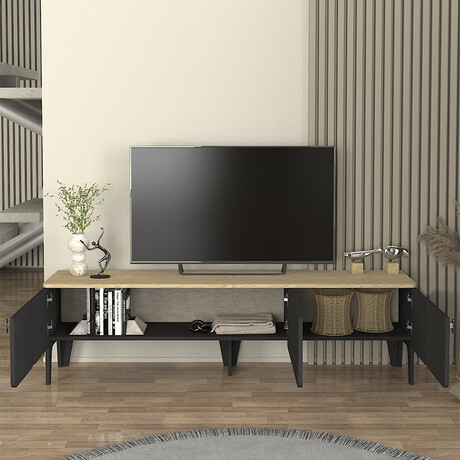 Έπιπλο Τηλεόρασης Pedro Megapap Χρώμα Ανθρακί - Rota oak 180x35x50,7εκ.