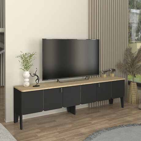 Έπιπλο Τηλεόρασης Pedro Megapap Χρώμα Ανθρακί - Rota oak 180x35x50,7εκ.