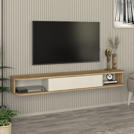 Έπιπλο Τηλεόρασης Επιτοίχιο Cross Megapap με led Χρώμα Sepet oak - Sandstone 150x29,6x19,2εκ.