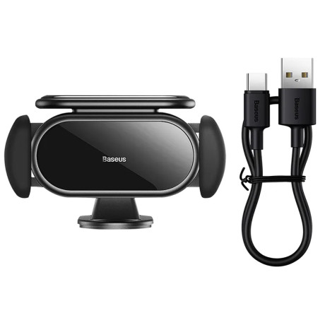 Baseus Βάση Κινητού για το Αυτοκίνητο με Ασύρματη Φόρτιση & Ηλιακό Φορτιστή Steel Cannon pro (Μαύρο)