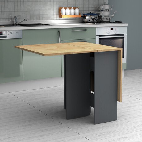 Τραπέζι Pepe Megapap Επεκτεινόμενο Χρώμα Ανθρακί - Φυσικό Οξιάς 28(56+56)x77x75εκ.