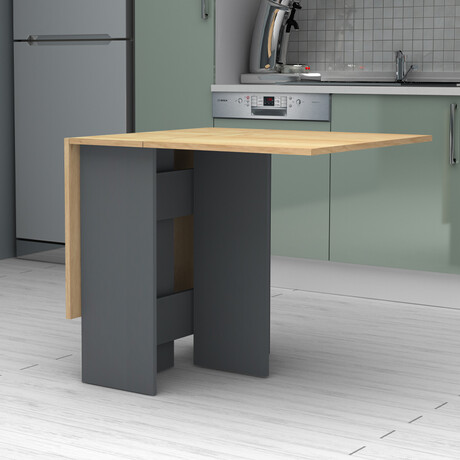 Τραπέζι Pepe Megapap Επεκτεινόμενο Χρώμα Ανθρακί - Φυσικό Οξιάς 28(56+56)x77x75εκ.