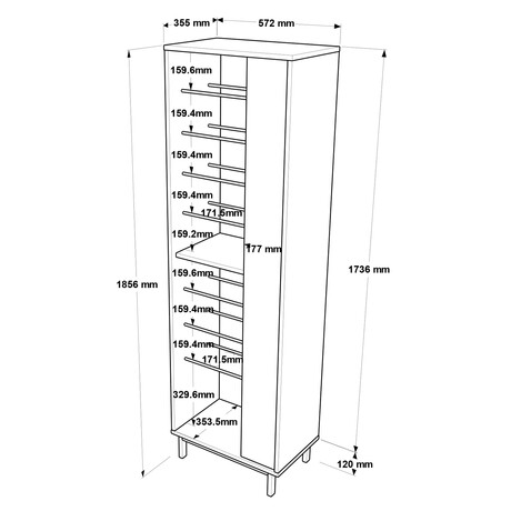 Παπουτσοθήκη ArteLibre INVERCLYDE Φυσικό/Ανθρακί Μοριοσανίδα/Μελαμίνη 57.2x35.5x173.6cm