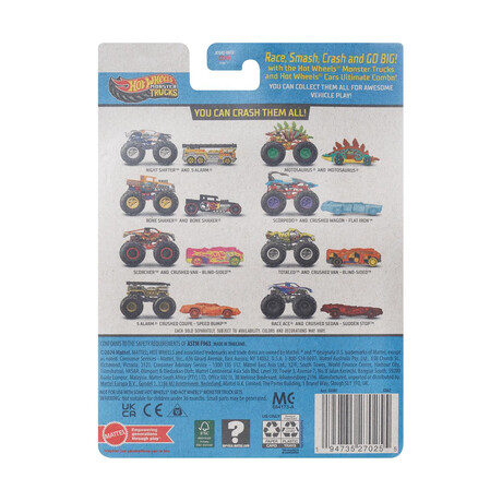 Mattel hot Wheels: Monster Trucks - Race ace 2 Pack Vehicles (Jcg42)