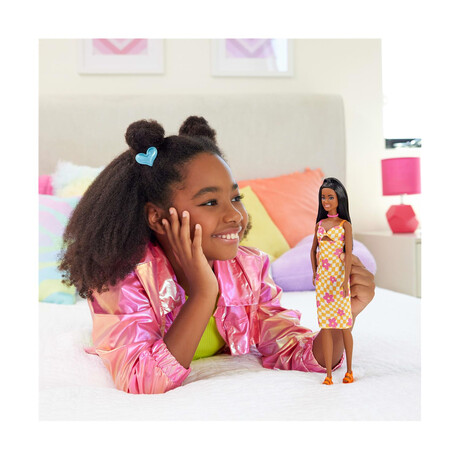 Mattel Barbie: Fashionistas #233 - Brown Hair With Orange Floral Dress Dark Skin Doll (Hyt91)