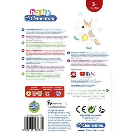 As Baby Clementoni Interactive Rattle fun Unicorn Shake  Play (1000-17333)