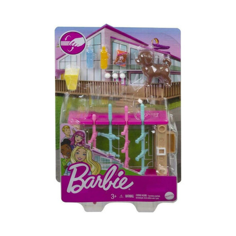 Mattel Barbie: Mini Playset With Pet, Accessories and Working Foosball Table, Game Night Theme (Grg77)