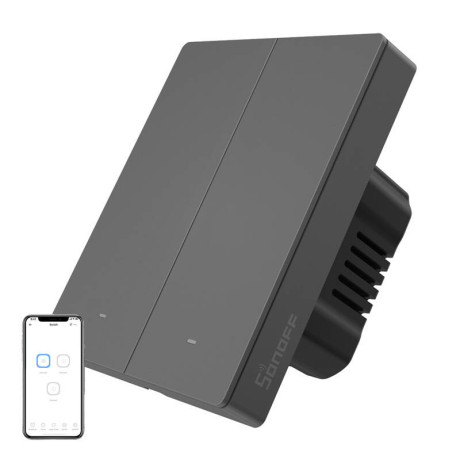 Έξυπνος Επιτοίχιος Διακόπτης Wifi Sonoff m5-2c-80 (2 Καναλιών, για Πλαίσιο, Γραφίτης)