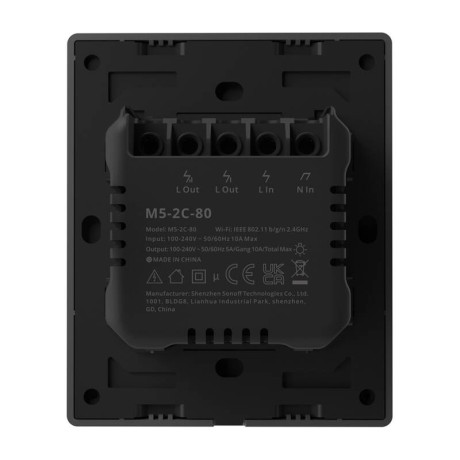 Έξυπνος Επιτοίχιος Διακόπτης Wifi Sonoff m5-2c-80 (2 Καναλιών, για Πλαίσιο, Γραφίτης)