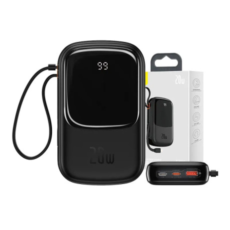 Powerbank Baseus Qpow pro With Lightning Cable, usb-c Port and usb 20000mah, 20w (Black)