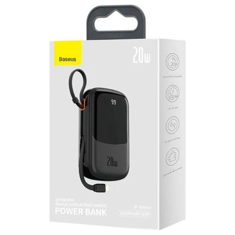 Powerbank Baseus Qpow pro With Lightning Cable, usb-c Port and usb 20000mah, 20w (Black)