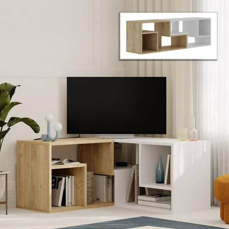 Έπιπλο Τηλεόρασης Glis Megapap Πολυμορφικό Χρώμα Sapphire oak - Λευκό 145x35x44,8εκ.