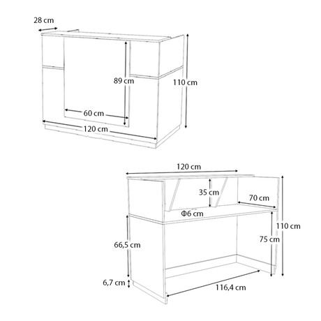 Γραφείο Reception Gemini Megapap Χρώμα Φυσικό Οξιάς - Ανθρακί 120x70x110εκ.