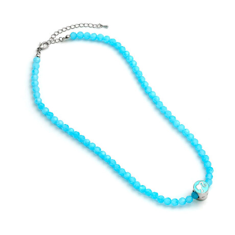 Carat Shop Barbie - Blue Bead Necklace With Round Barbie - Bead Charm (Bmn00005)
