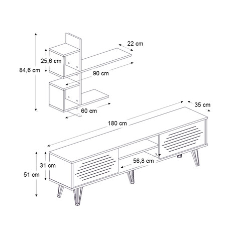 Σύνθεση Τηλεόρασης Salerno Megapap Χρώμα Λευκό 180x35x51εκ.