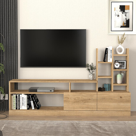 Σύνθεση Τηλεόρασης Pesaro Megapap Χρώμα Sepet oak 165x25x91,3εκ.