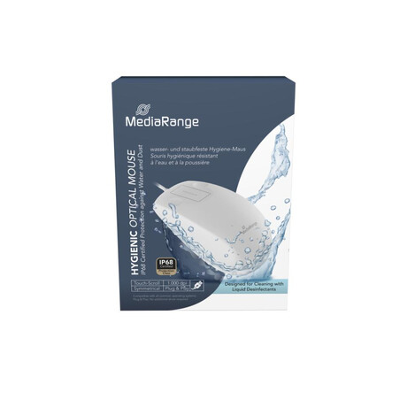 Mediarange Wired Optical 2-Button Hygienic Mouse With Touch-Scroll, 1.000 Dpi, Ip68, White (Mros265)