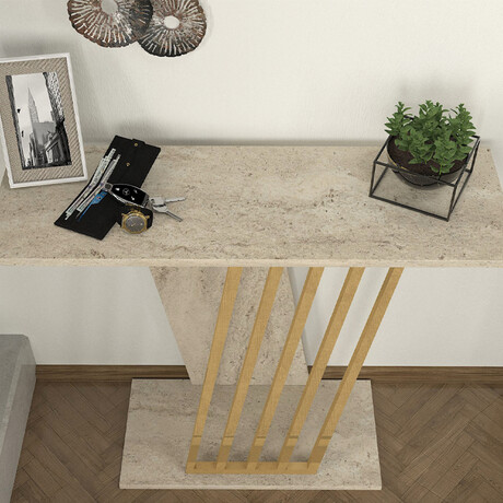 Κονσόλα Gravity Megapap Χρώμα Travertine - Χρυσό 90x29,6x76,8εκ.