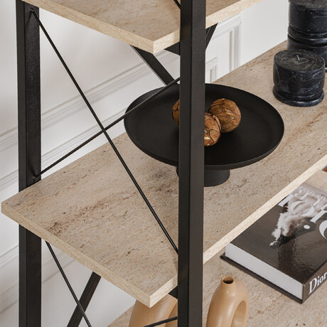 Βιβλιοθήκη Elysian Megapap Χρώμα Travertine - Μαύρο 90x33,5x180εκ.