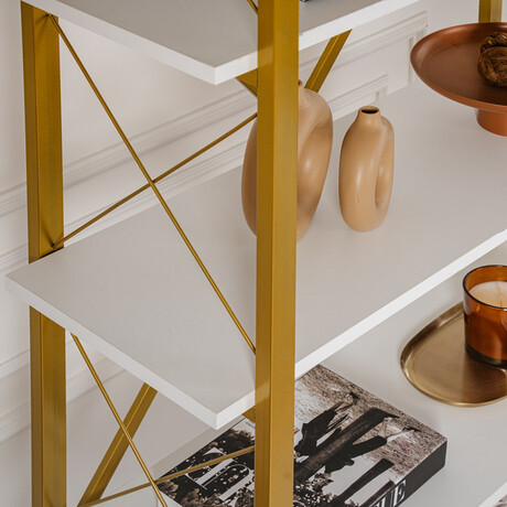 Βιβλιοθήκη Elysian Megapap Χρώμα Λευκό - Χρυσό 90x33,5x180εκ.