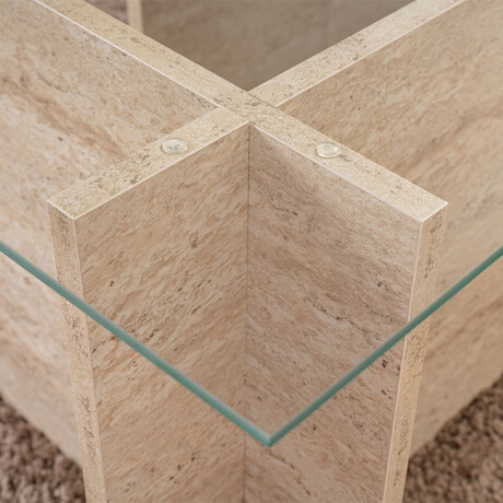 Τραπεζάκι Σαλονιού Vetrino Megapap Γυάλινο Χρώμα Travertine 105x65x40εκ.
