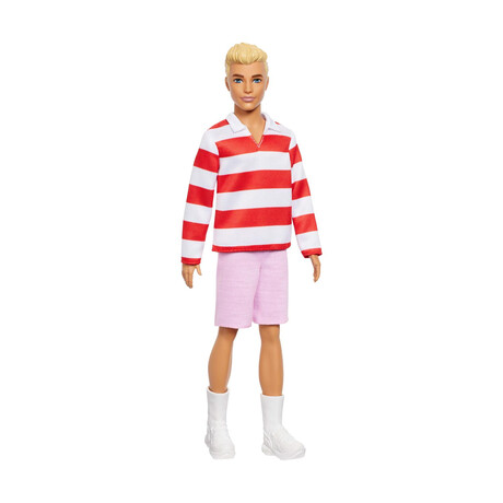 Mattel Barbie: ken - red White Stripes t-Shirt  & Pink Shorts With Blonde Hair Doll Fashionistas (Hyv01)
