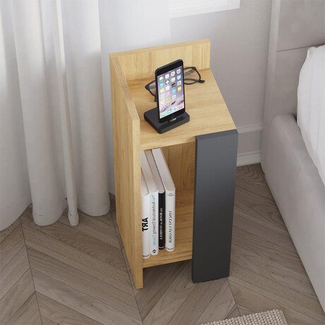 Κομοδίνο Elos Megapap Αριστερό Χρώμα Sapphire oak - Ανθρακί 25x27x60εκ.