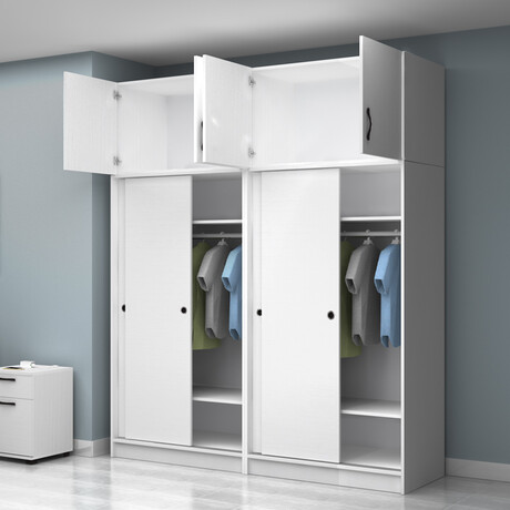 Ντουλάπα Ρούχων Regio Megapap Τετράφυλλη Συρόμενη με Πατάρι Χρώμα Λευκό 200x60x240εκ.
