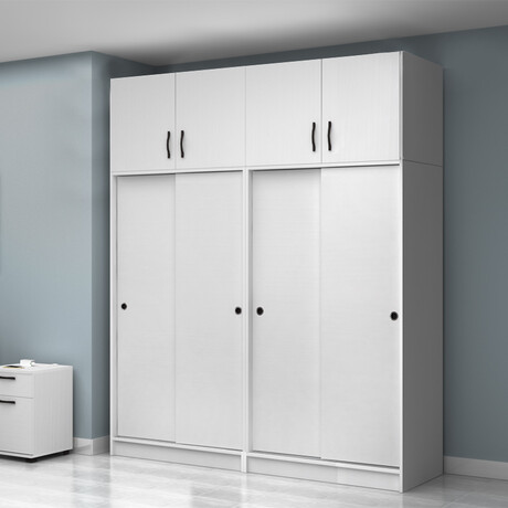 Ντουλάπα Ρούχων Regio Megapap Τετράφυλλη Συρόμενη με Πατάρι Χρώμα Λευκό 200x60x240εκ.