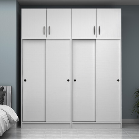 Ντουλάπα Ρούχων Regio Megapap Τετράφυλλη Συρόμενη με Πατάρι Χρώμα Λευκό 200x60x240εκ.