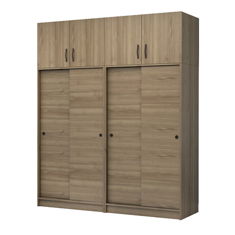 Ντουλάπα Ρούχων Regio Megapap Τετράφυλλη Συρόμενη με Πατάρι Χρώμα Καρυδί 200x60x240εκ.