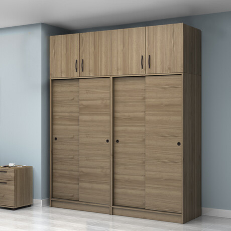 Ντουλάπα Ρούχων Regio Megapap Τετράφυλλη Συρόμενη με Πατάρι Χρώμα Καρυδί 200x60x240εκ.