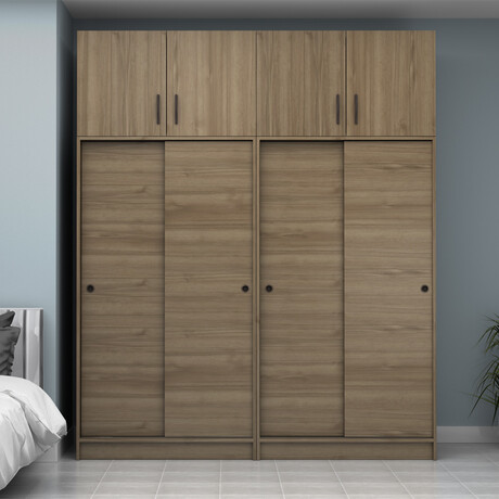 Ντουλάπα Ρούχων Regio Megapap Τετράφυλλη Συρόμενη με Πατάρι Χρώμα Καρυδί 200x60x240εκ.