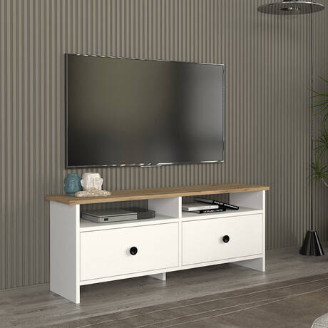Έπιπλο Τηλεόρασης Gradias Megapap Χρώμα Λευκό - Sapphire oak 120x29,6x46,8εκ.