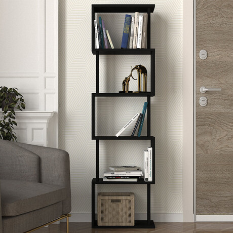 Βιβλιοθήκη Alvina Megapap Χρώμα Μαύρο 45x19,6x158,8εκ.