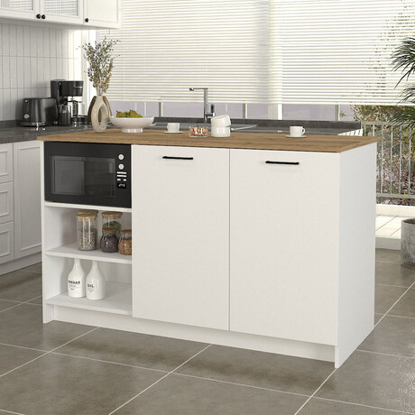 Τραπέζι - Πάγκος Κουζίνας Peres Megapap Χρώμα Λευκό - Sepet oak 150x70x91,8εκ.
